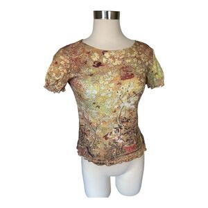 i MODE Paris VTG Stretchy Y2K Garden Floral Birdcage Top Stretchy Sz L